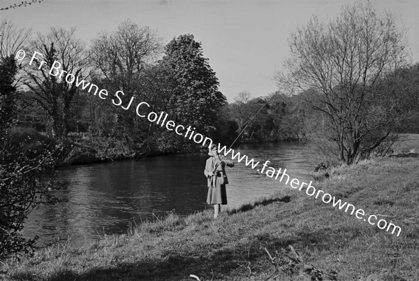 RIVER LIFFEY WEIR AT LEIXLIP MISS MCLELLAN FISHING